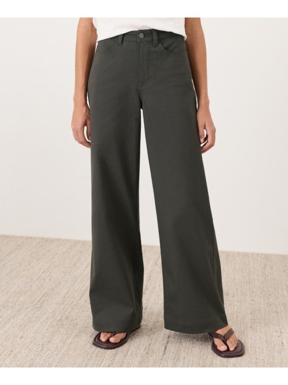 Pact Women's Stretch Twill Wide Leg Pant Oak Gray Size Medium Organic Cotton